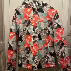 Women's Coral Geo Print Ski Jacket with Mint Accents